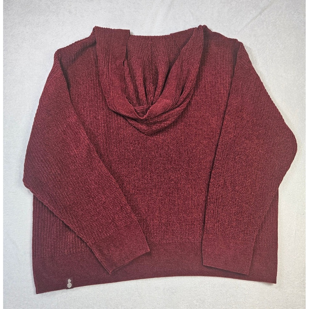 Tommy Bahama Island Soft Burgundy Red Chenille Waffle Knit Hoodie Sweater Large - Picture 5 of 8